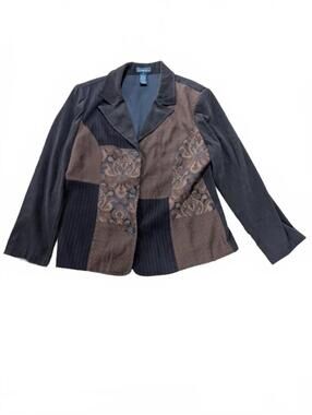 Elementz VTG Patchwork Tapestry Blazer Jacket XL Whimsigoth Boho Pinstripe
